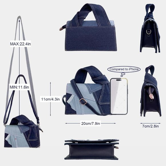 Women Denim Small Square Bag Patchwork Shoulder Handbag Premium Texture Crossbod - Picture 3 of 6